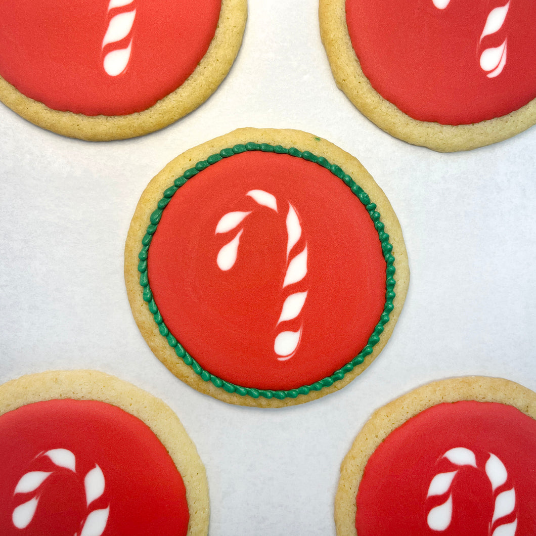 Candy Cane (Red) Decorated Sugar Cookie